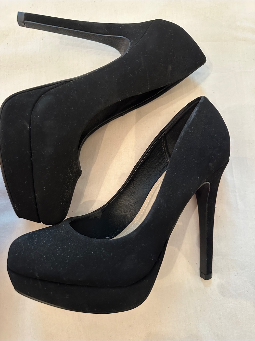 Delicious Black Suede Platform Stiletto Heels 6